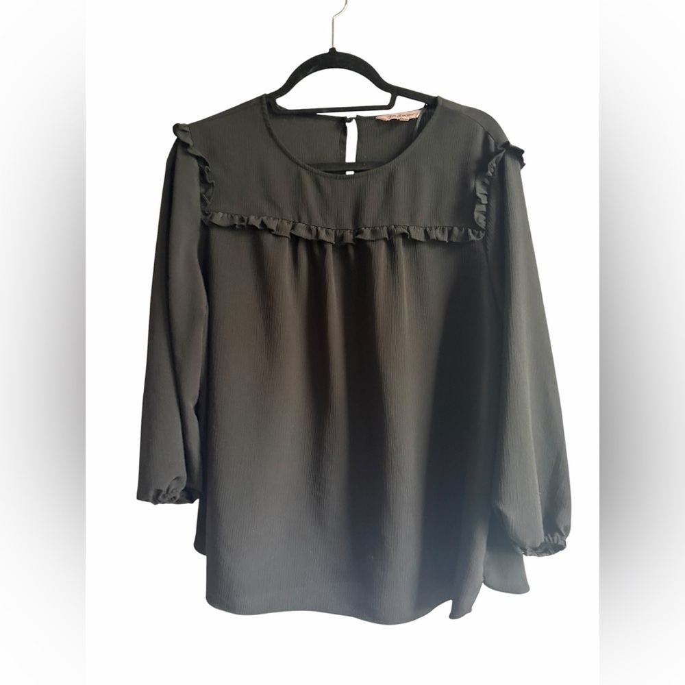 Juicy Couture XL Black Ruffle Yoke Blouse Normcore Office Work Top